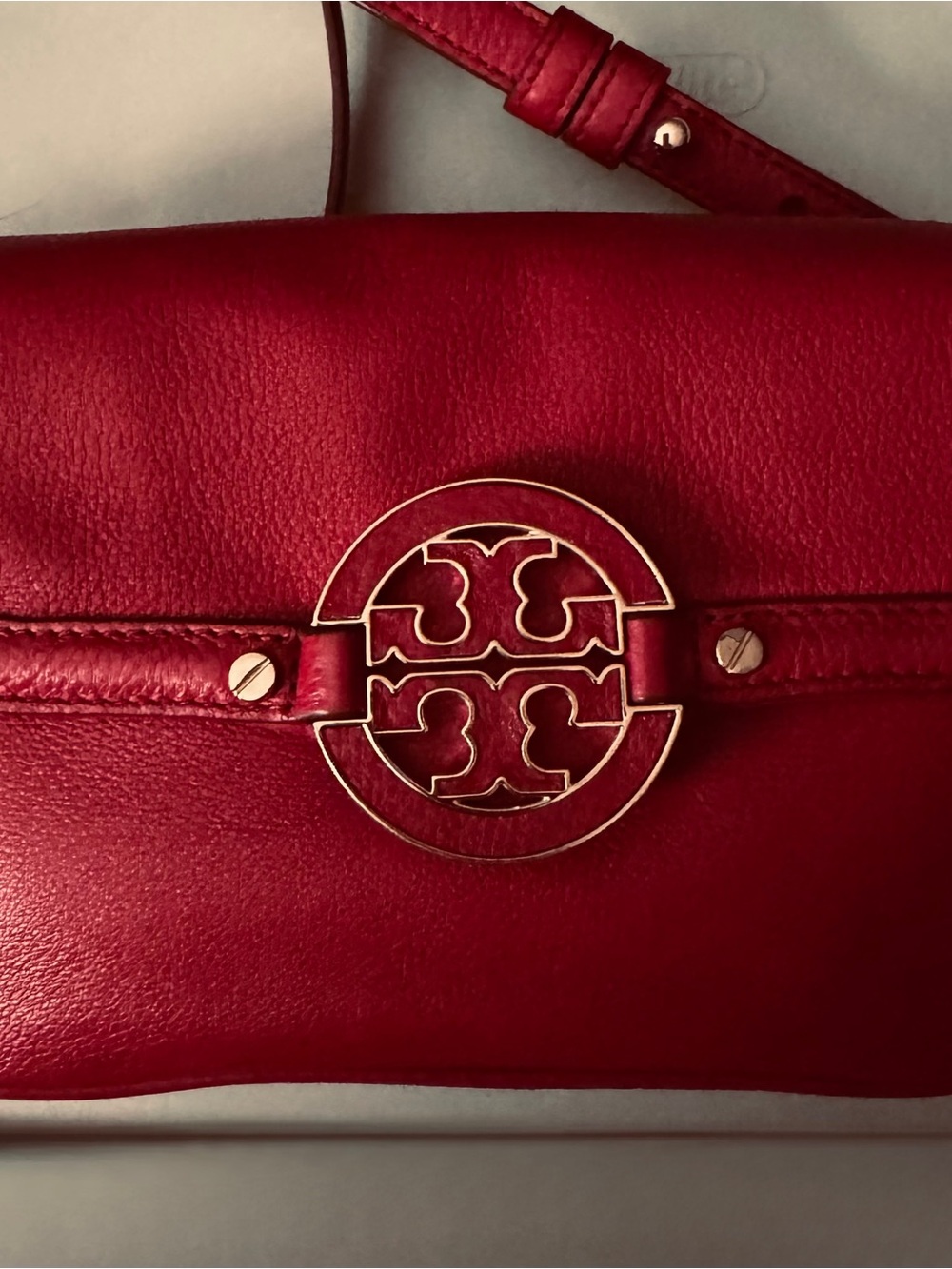 Tory Burch Pebbled Leather Shoulder Bag - Berry Red